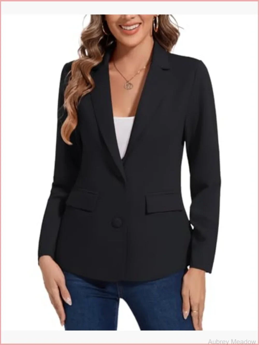 Casual Work Blazer Long Sleeve Button Front Notch Lapel Jacket with Pockets